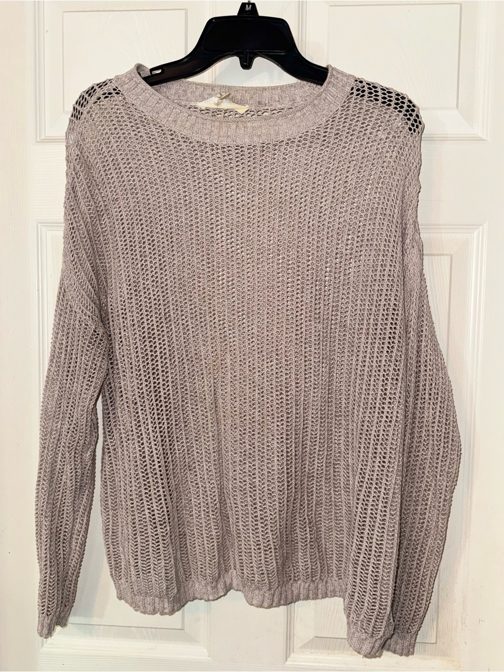 BCBGeneration Open-Knit Crewneck Sweater in Light Taupe
